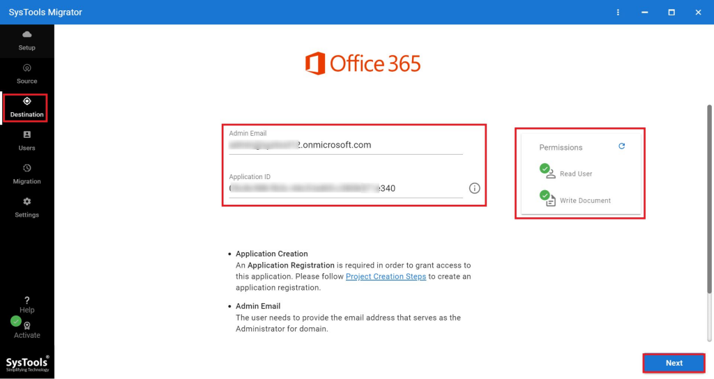 Office 365 as destination