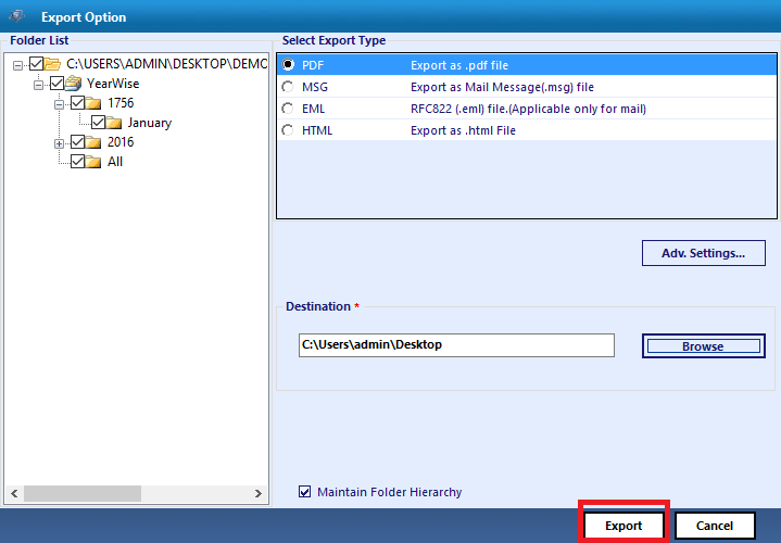 Export using Exchange log Analyzer